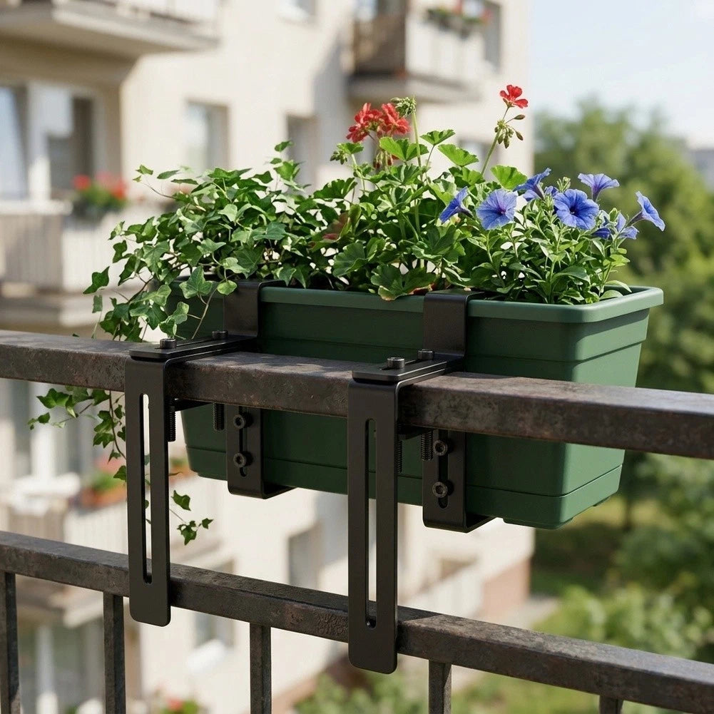 Adjustable Metal Balcony Flower Box Support Bracket - No Drill Installation