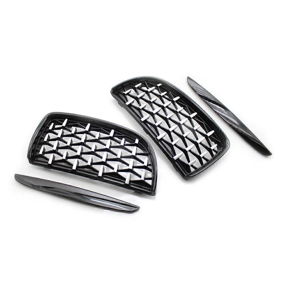 Pair Front Black Frame & Chrome Grille for BMW E90 (2005–2008)