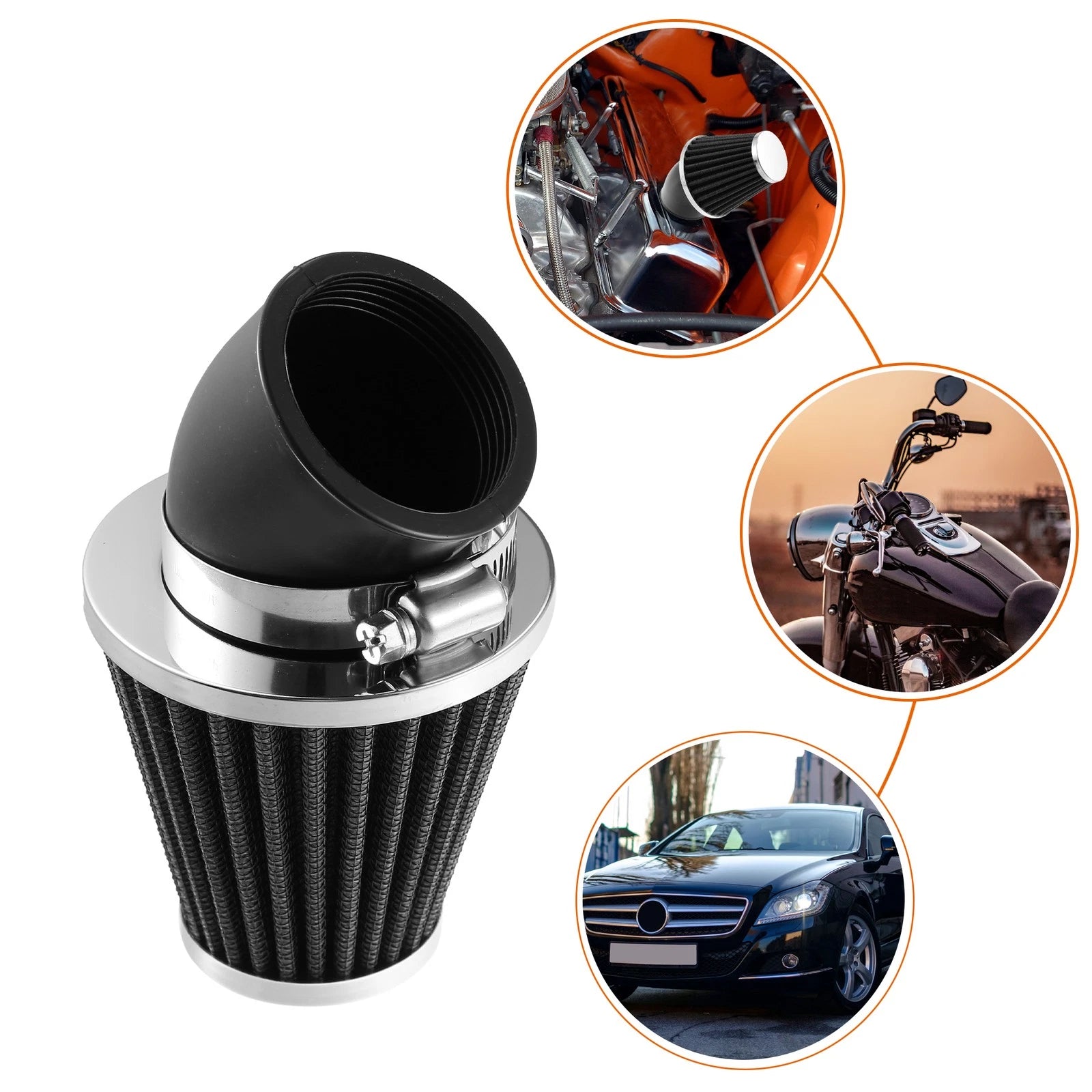 Air Intake Filter Cleaner 48mm 45 Degree Universal for Honda (Black) (—)