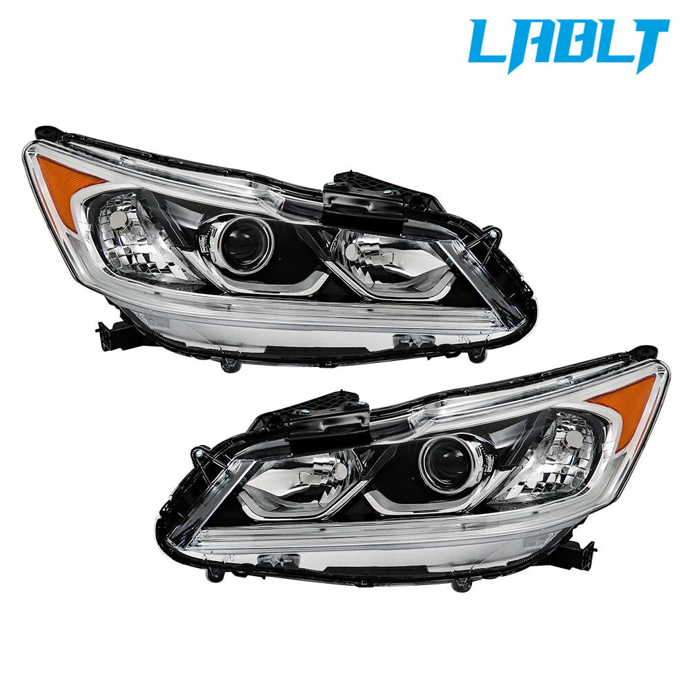 2X Black Halogen Headlight Assembly for Honda Accord Sedan (2016–2017)
