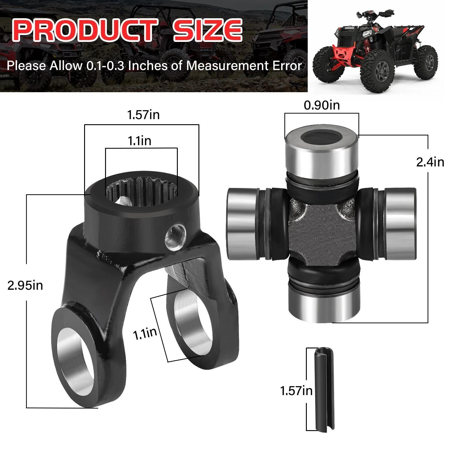 Front Drive Shaft Yoke U-Joint Kit for Polaris RZR 570 800 S 900 1000 XP (2010–2023)