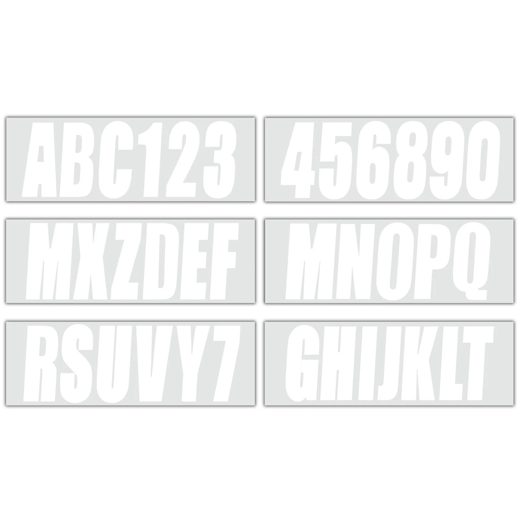 White Alpha-Numeric Registration Stickers Decals for Boat