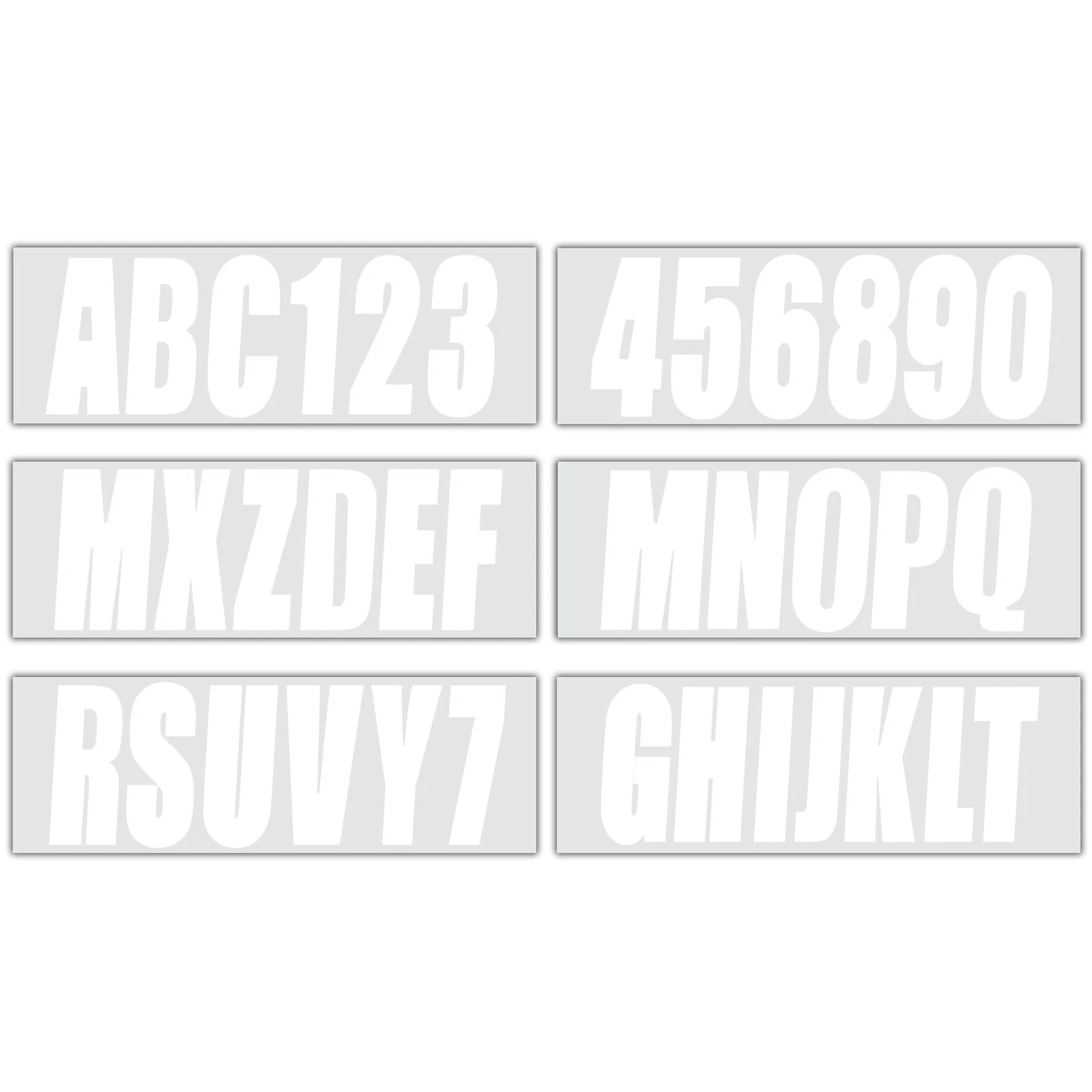 White Alpha-Numeric Registration Stickers Decals for Boat
