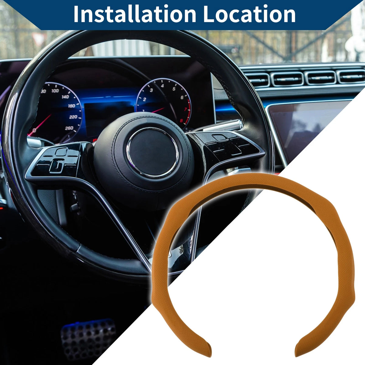 Steering Wheel Cover for Car (14.96", Brown)