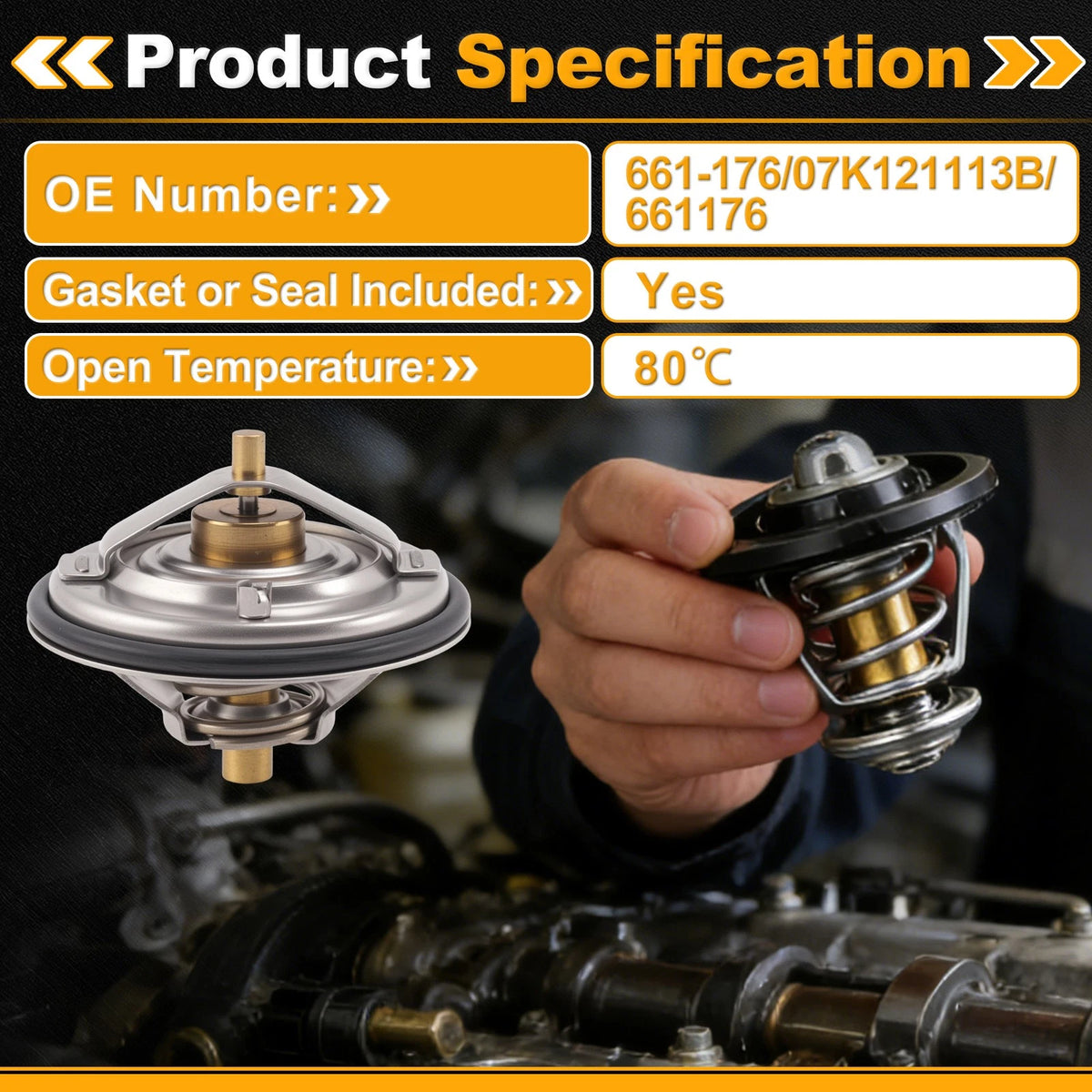 Engine Coolant Thermostat 661-176 for Volkswagen Beetle (2009–2010, 2012–2014) w/ Seal