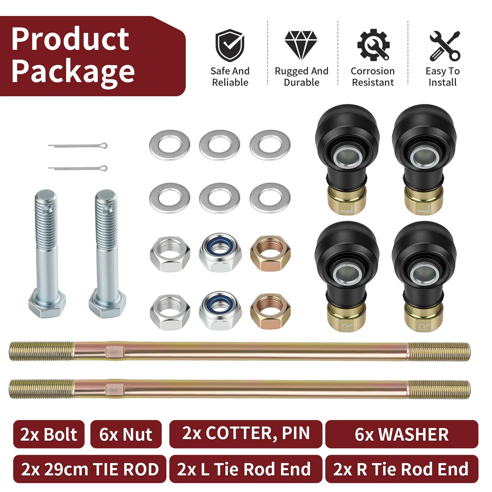 2 Tie Rod Set for Polaris Sportsman 335 400 500 600 700 (1998–2008)