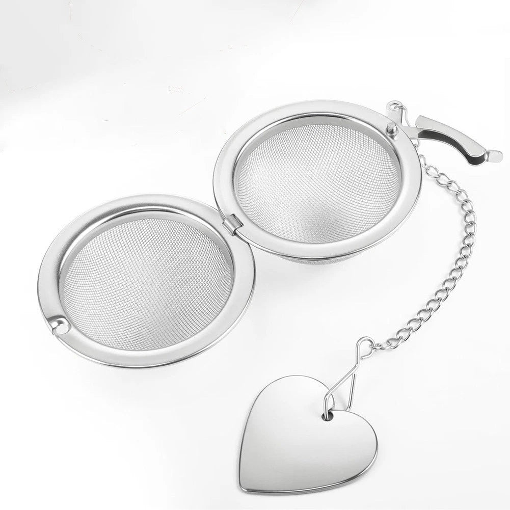2X Stainless Steel Round Tea Infuser Set with Heart Pendant Clip