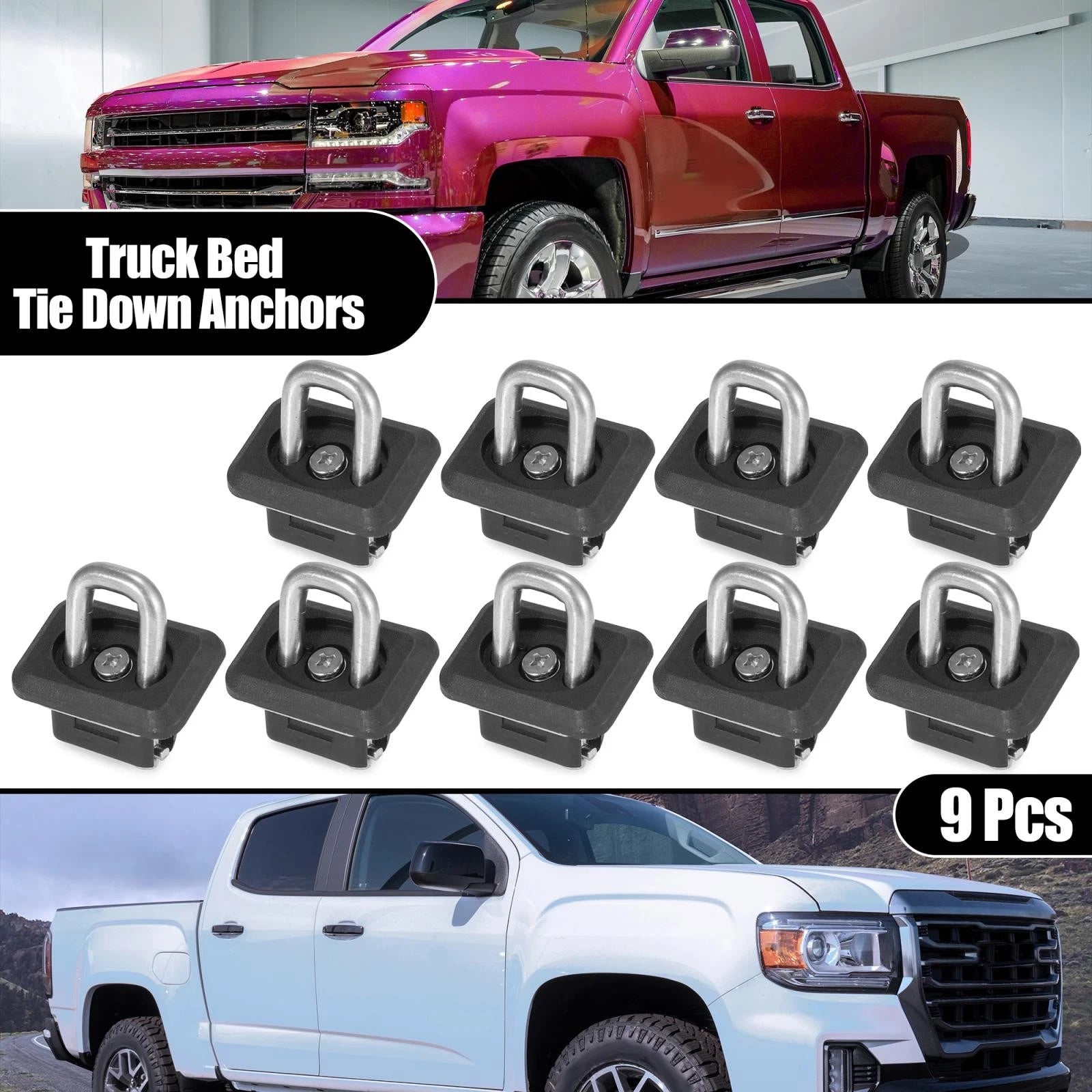Tie Down Anchors Truck Bed 9pcs Replacement for Chevy Silverado GMC Sierra (2015–2015)