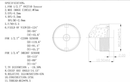 2.8mm Wide Angle Lens for 1/2.7 OV2710 Sensor (CCTV Systems)