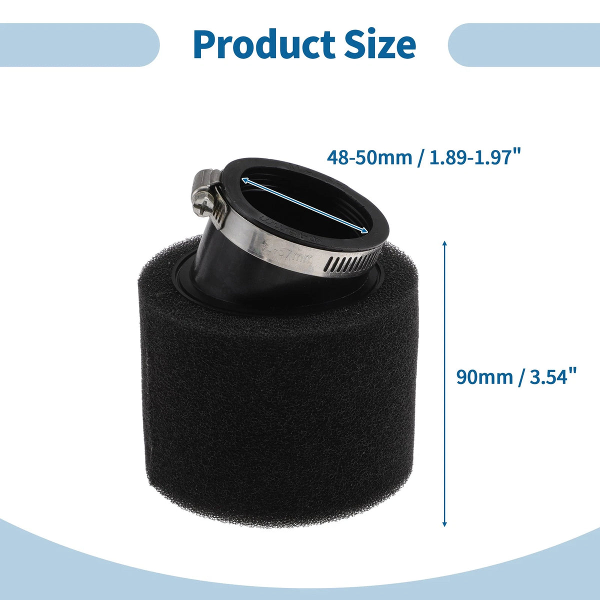 Air Filter Set of 1 for Universal Motorcycle (48-50mm, Rubber Foam, Black)