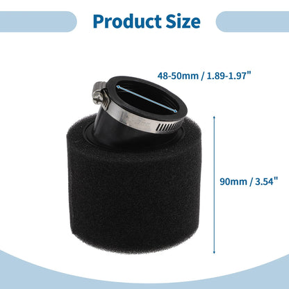 Air Filter Set of 1 for Universal Motorcycle (48-50mm, Rubber Foam, Black)