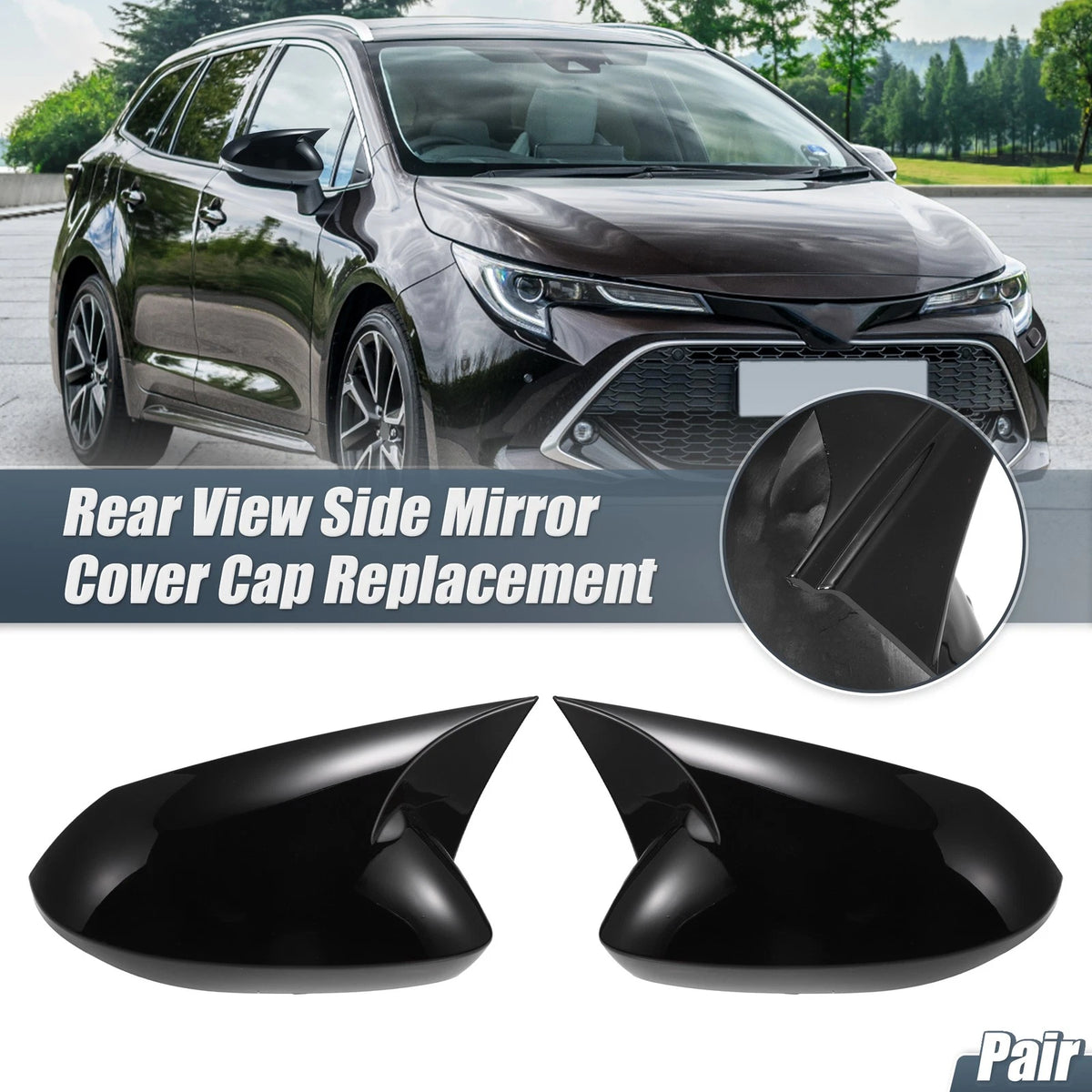Rearview Mirror Cover Overlay Gloss Black Pair for Toyota Corolla (2020–2023)