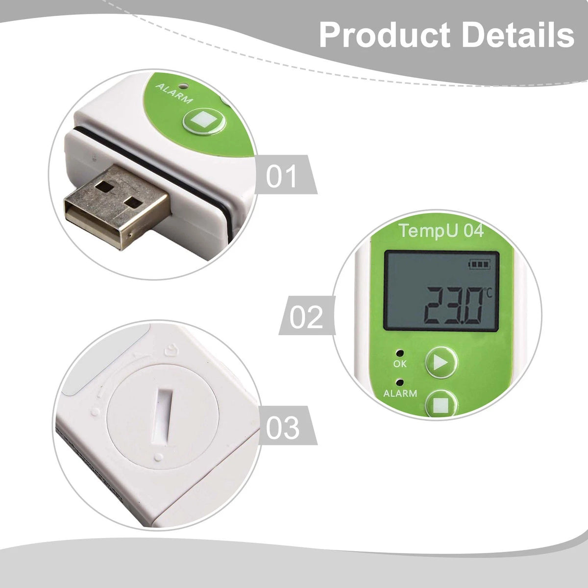 USB temperature data logger for precise temperature analysis