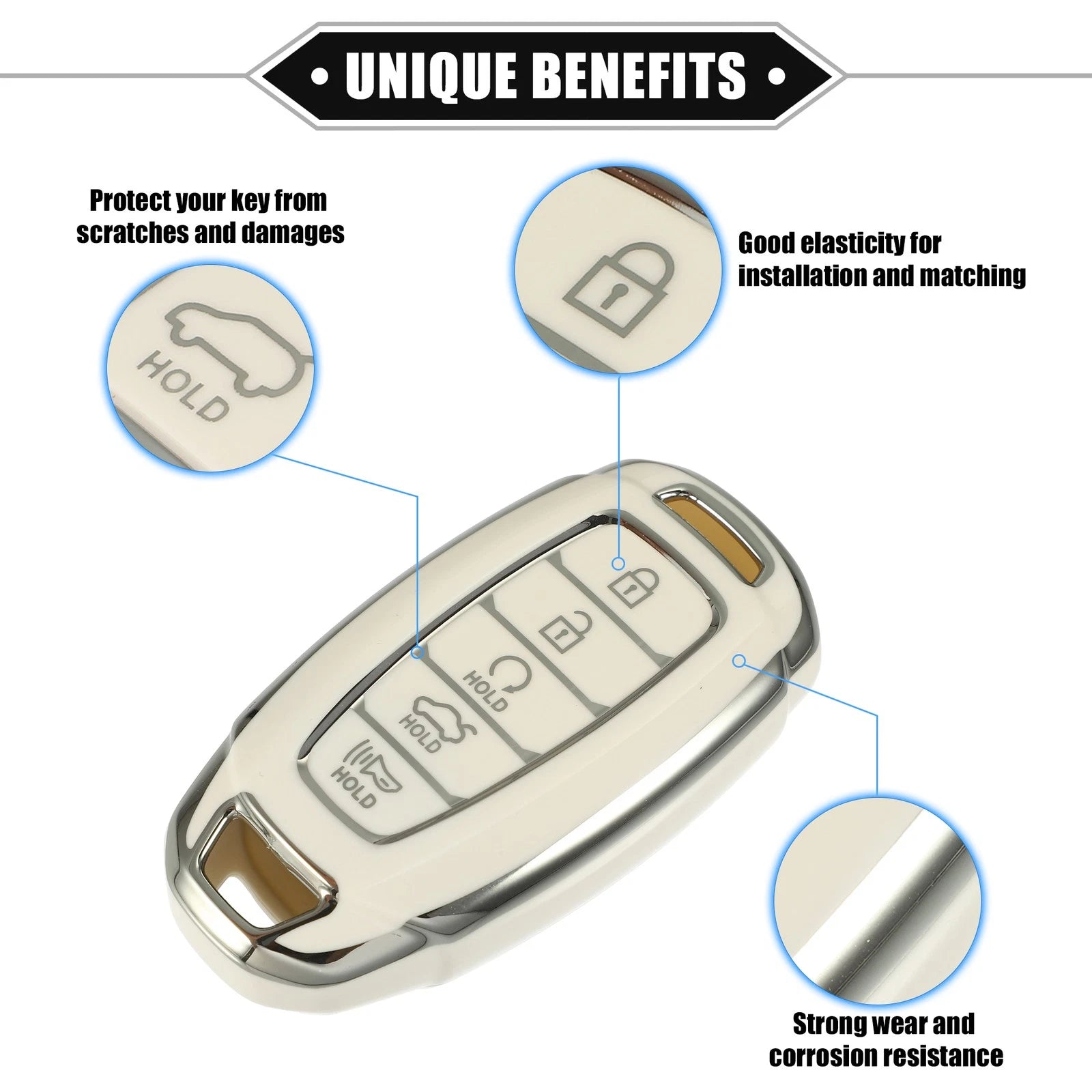 Key Fob Case Cover for 5 Button Remote for Hyundai Elantra (2017–2020)