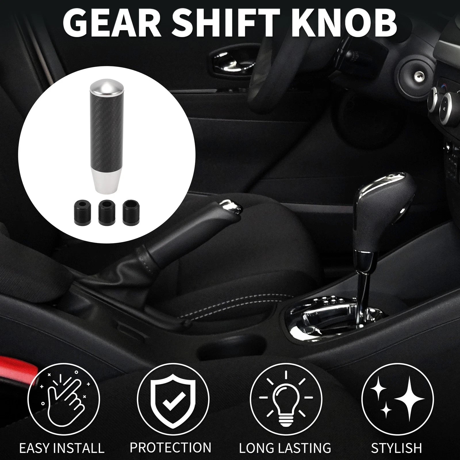 Automatic Manual Shift Knob Set of 1 with 3 Adapters for Universal Fit