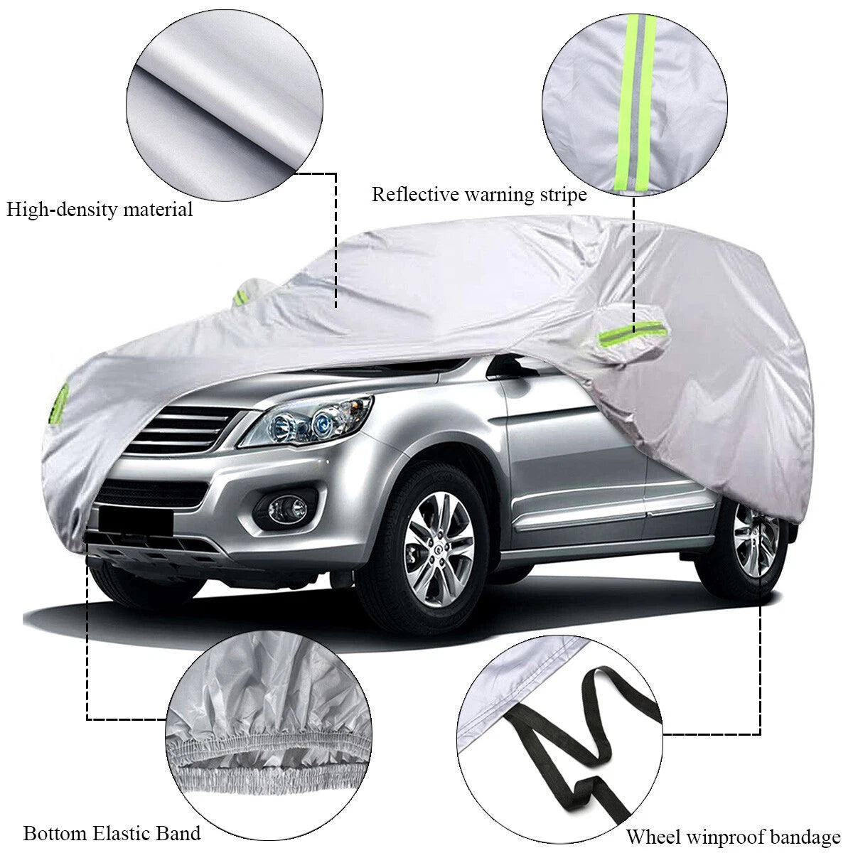 All Season Car Cover for SUV (Silver, Reflective Strip, UV, Dust Proof)