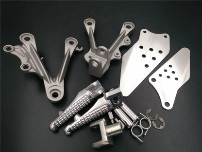 Front Rider Foot Rest Pegs Brackets for Kawasaki ZX-6R (2009–2011) Silver