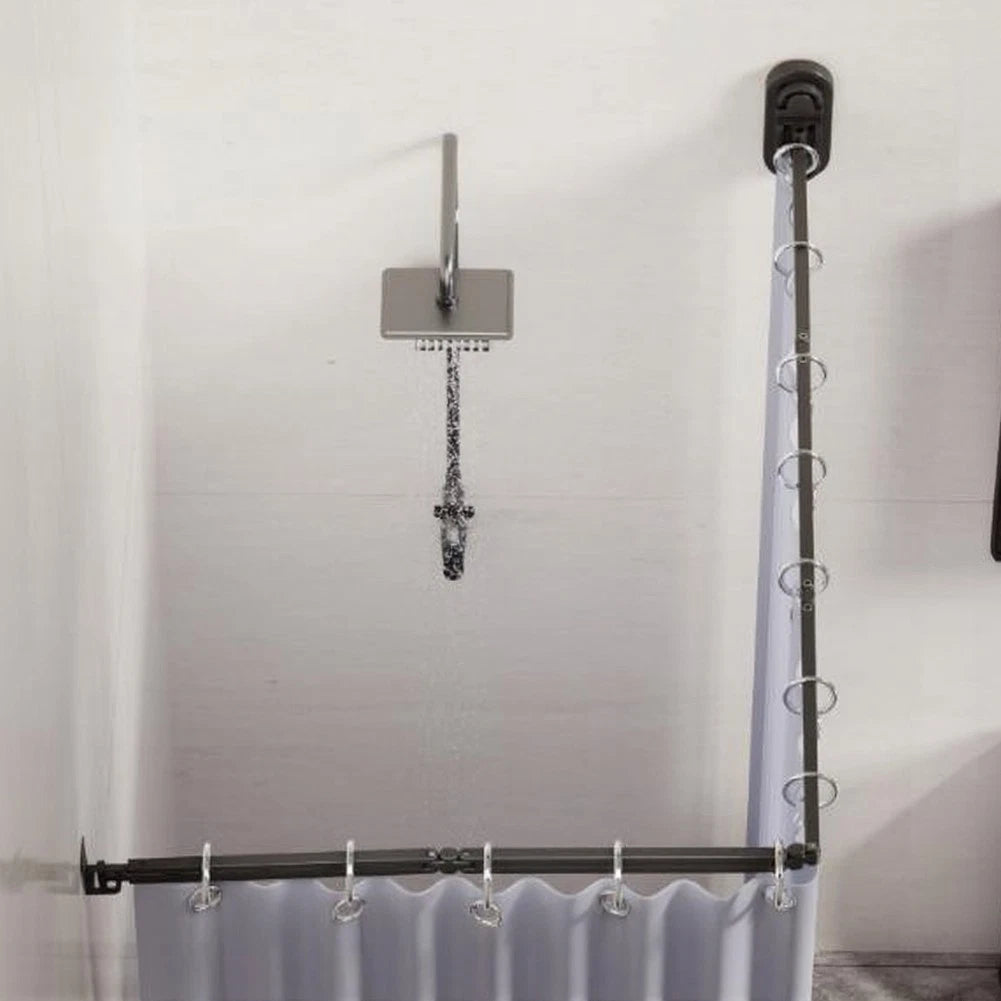 Aluminum Folding Shower Curtain Rod with Space Efficient Mechanism
