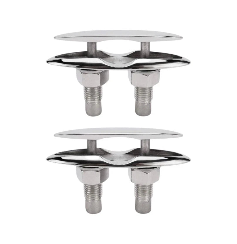 8" Pull Up Deck Cleat Pair for Boat (Flush Mount, Stainless Steel)