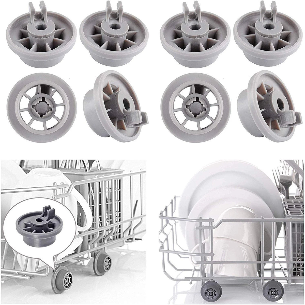 8X Plastic Rollers for Bosch Neff Dishwasher Lower Basket