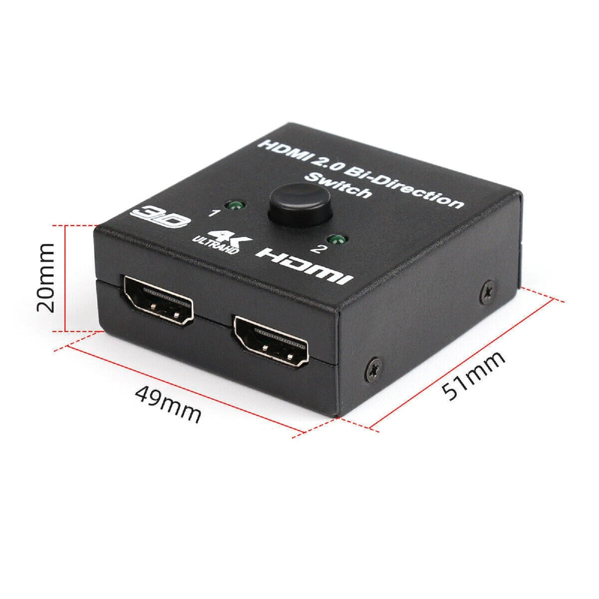 2 in 1 Out Bi-directional HDMI 2.0 Switch for HDTV PC Screen Splitter