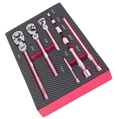 10pc 72T Ratchet Set for Automotive (1/4", 3/8", 1/2" Drive)