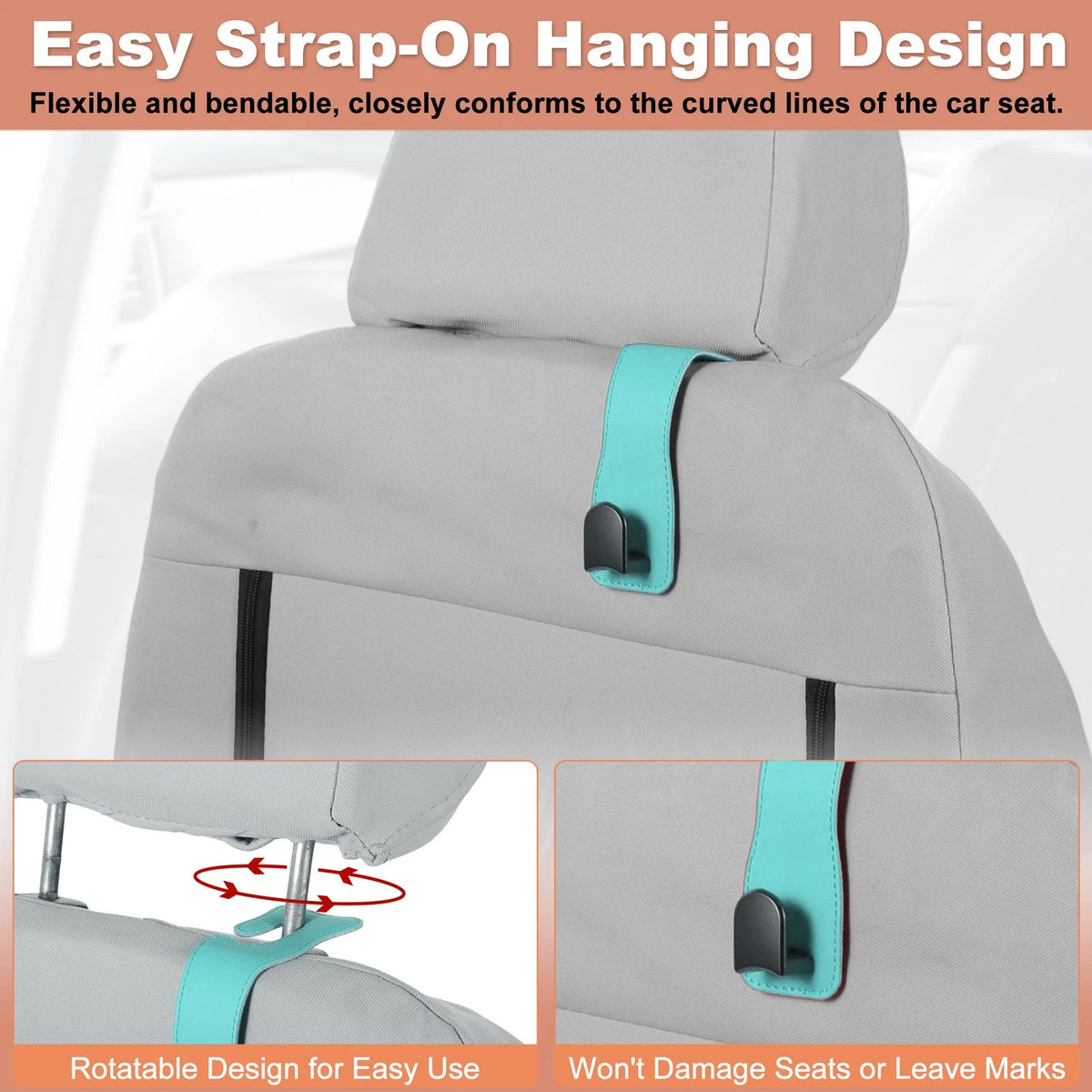 1 Pc Faux Leather Metal Car Seat Headrest Hook for Universal Fit