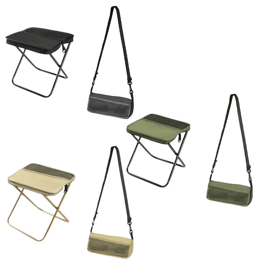 Outdoor Folding Stool with Built-in Pockets - Heavy-Duty Support