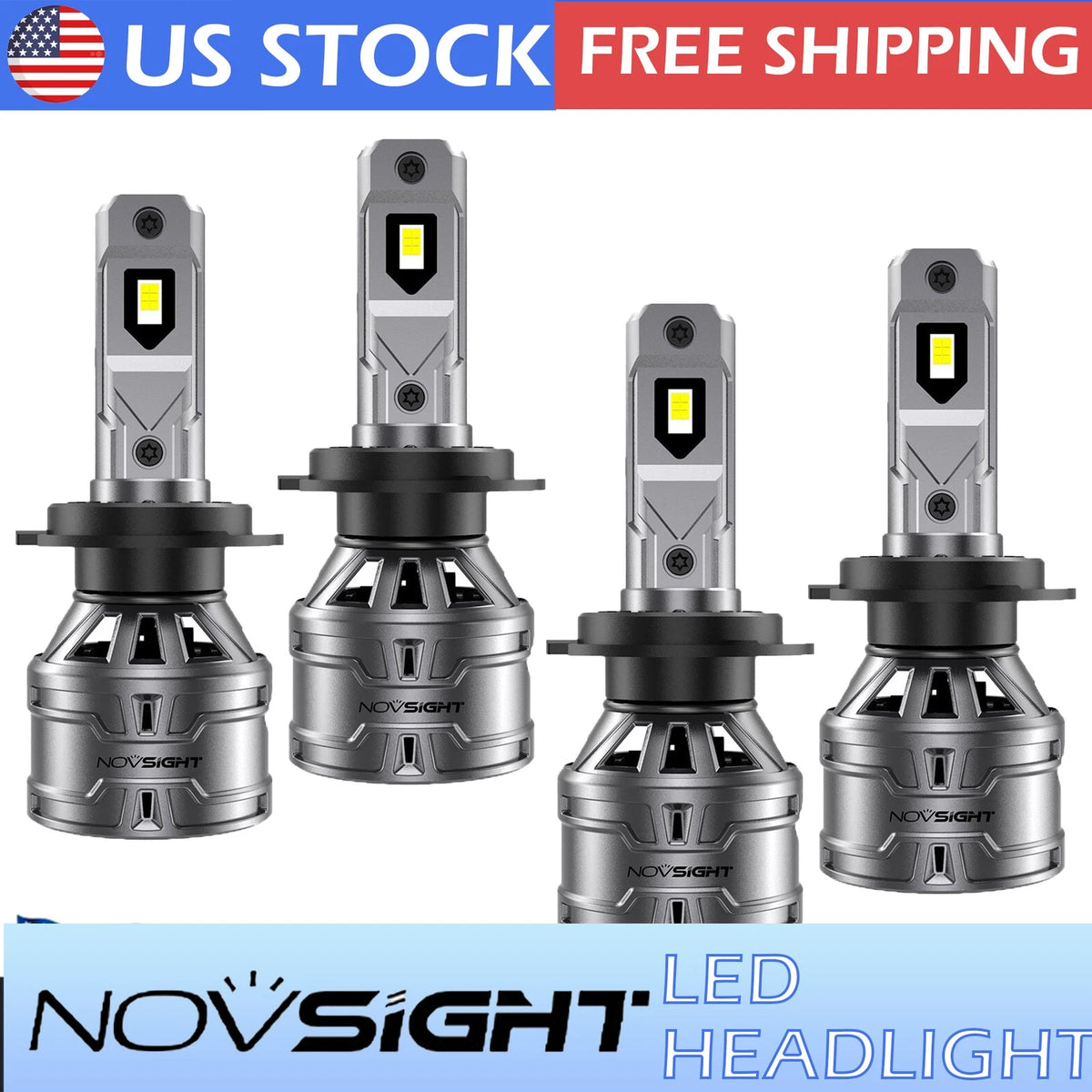 4X H7 6500K LED Headlight Kit for High Low Beam