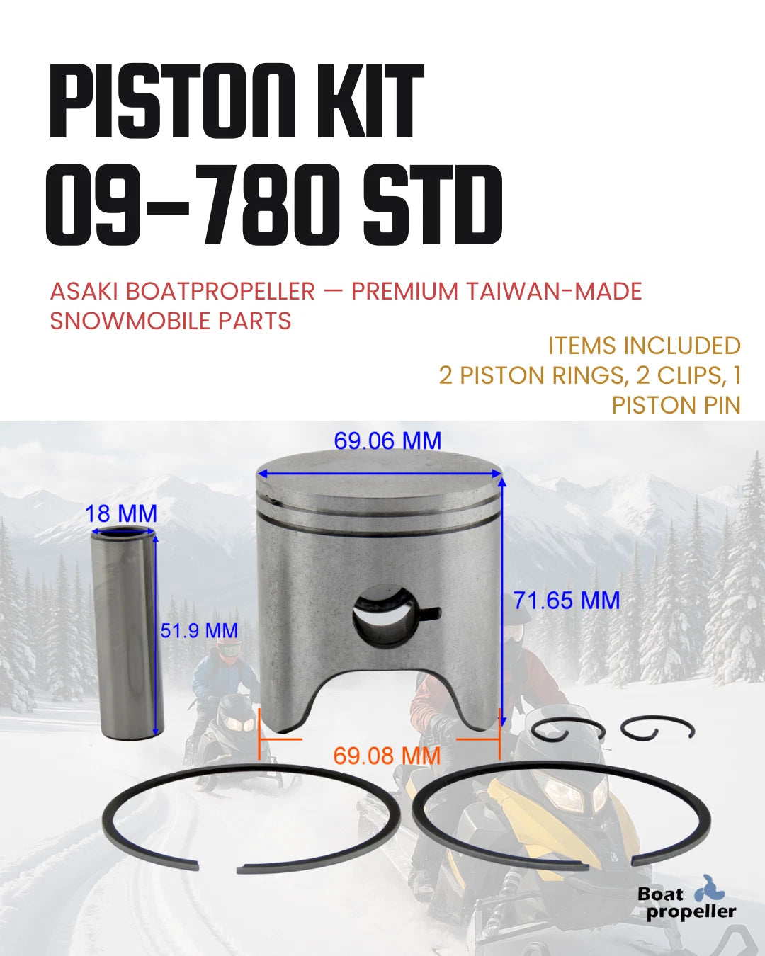 Piston Kit + Ring for Ski-Doo Formula 500 MXZ 500 (STD) (2000–2001)