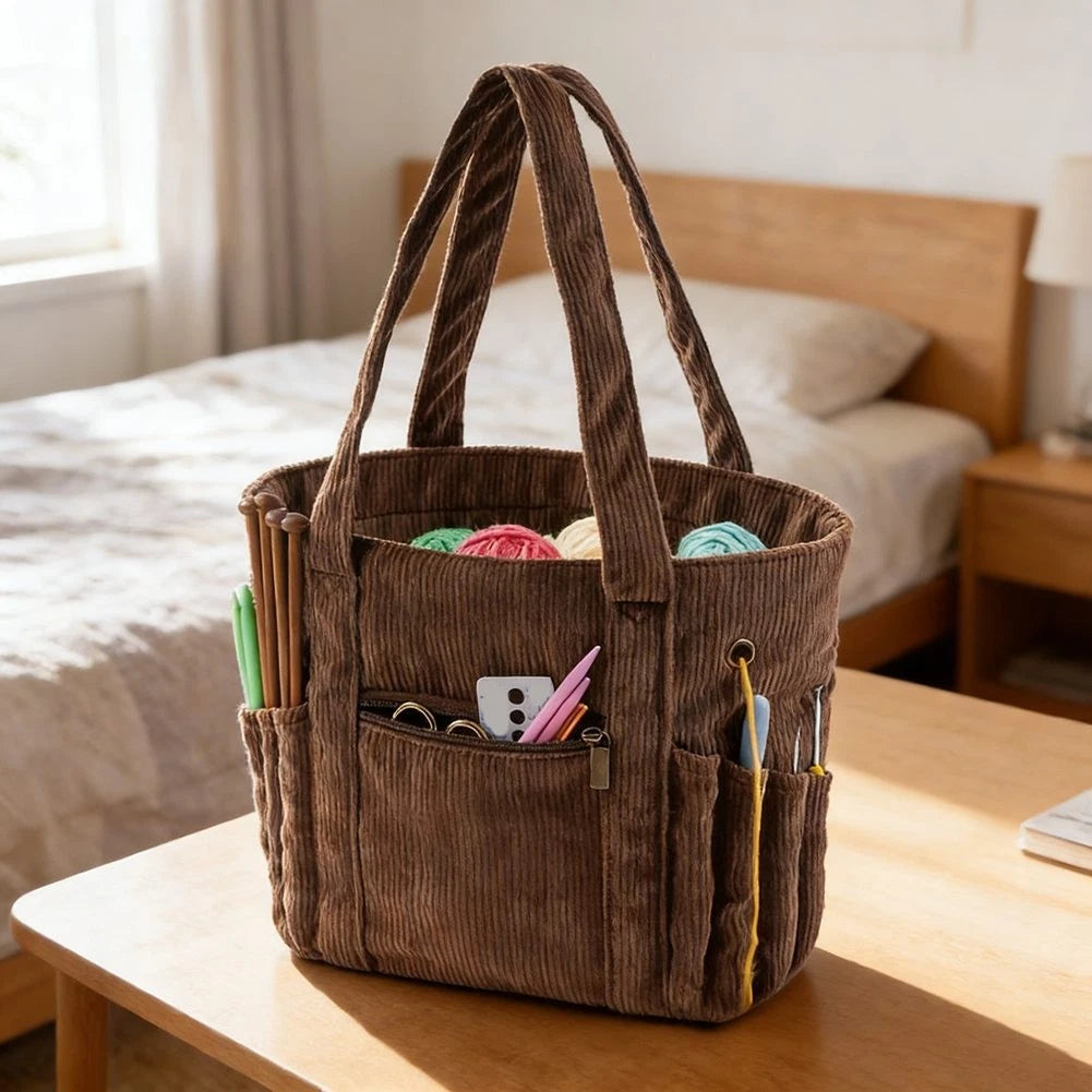 Yarn Tote Corduroy Bag with Smooth Thread Feed and Spacious Compartment