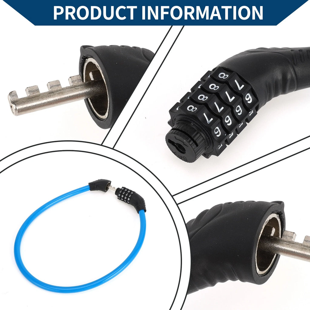 Bike Chain Lock Resettable 4 Digit Combination Security for Blue Bike (–)