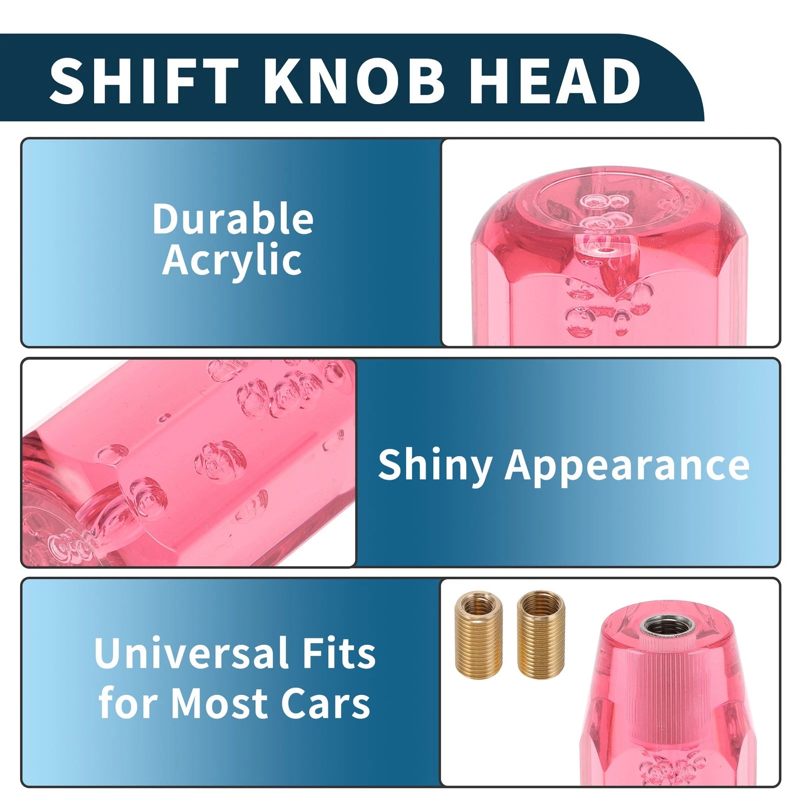 Shift Knob with 2 Adapters for Universal Vehicles (10cm, Pink)