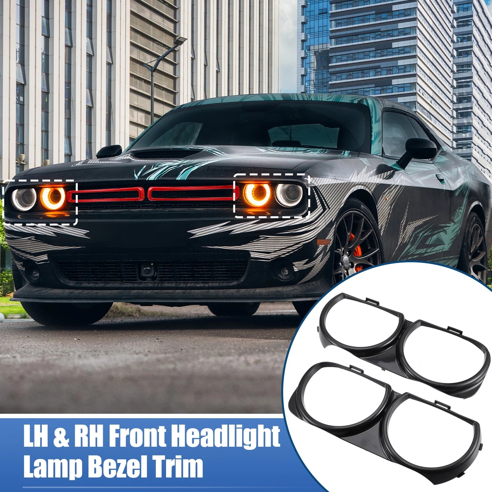 Front Headlight Lamp Bezel Trim Pair for Dodge Challenger (2015–2023)