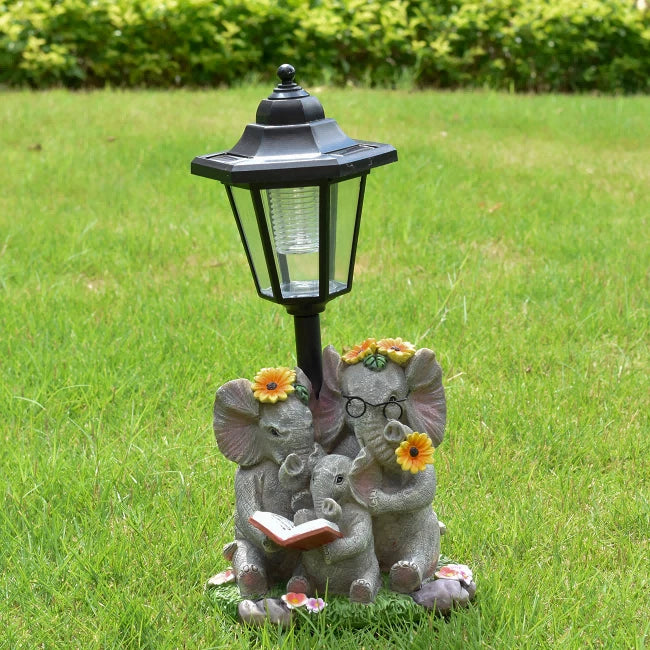 Outdoor Solar Powered Resin Elephant Statue Garden Light Decor