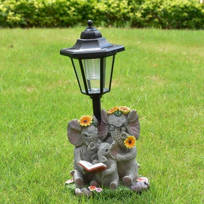 Outdoor Solar Powered Resin Elephant Statue Garden Light Decor