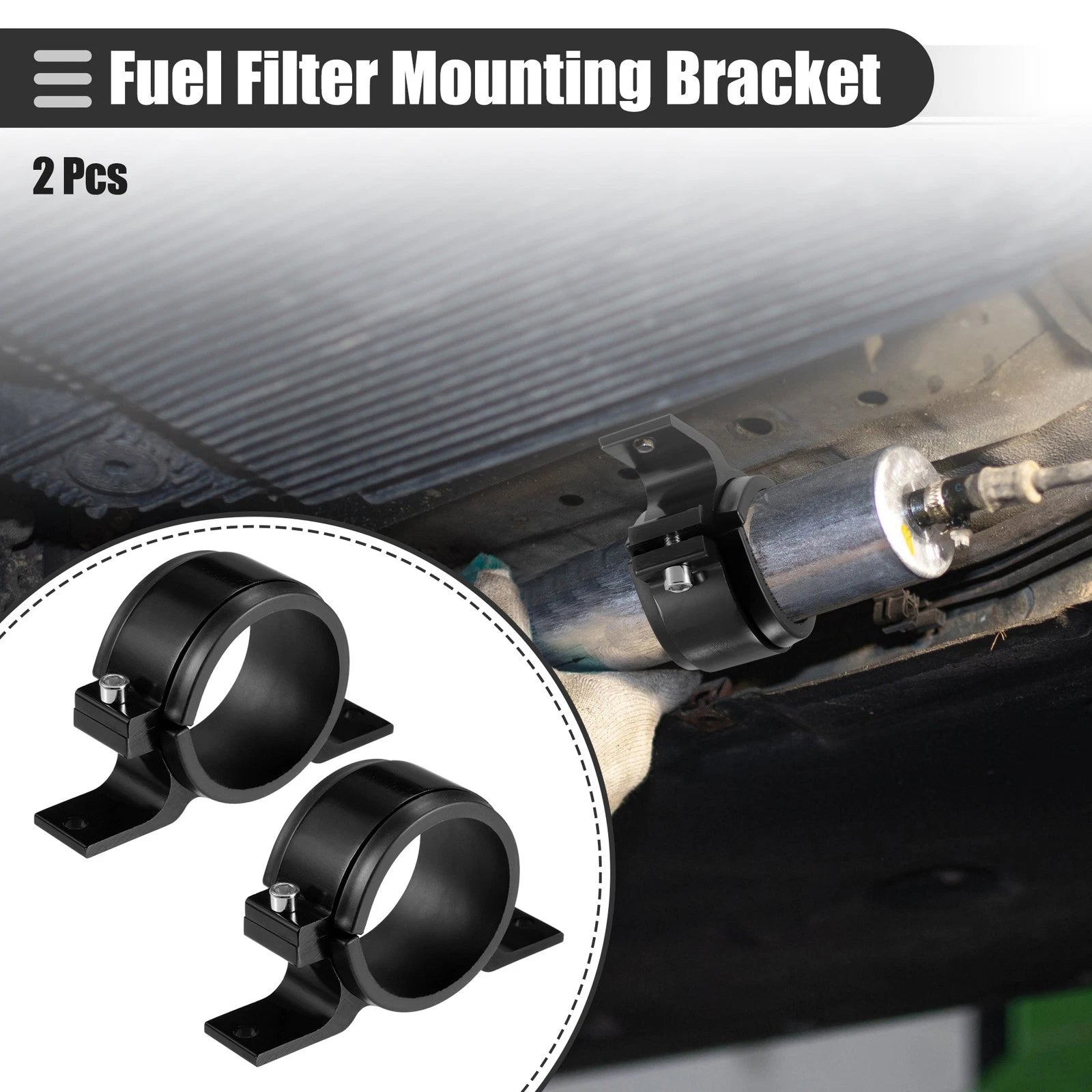 2X Fuel Filter Mounting Bracket for Universal Applications (60mm ID) Black
