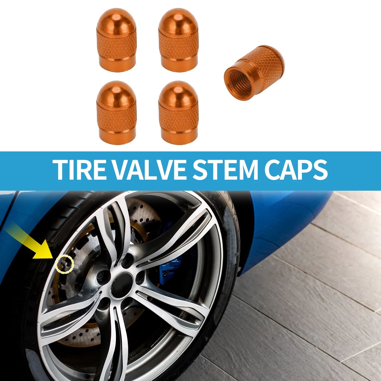 Valve Stem Caps 10x16mm Replacement Set for Car SUV Bike RV (5 Pack)