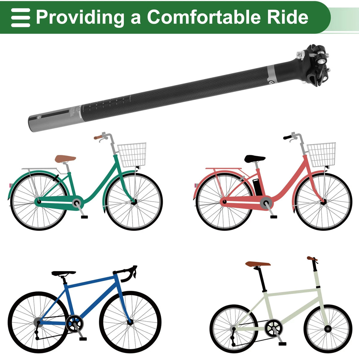 Seat Post 25.4x400mm Shock Absorbing for Bike Bicycle (Matte Black)