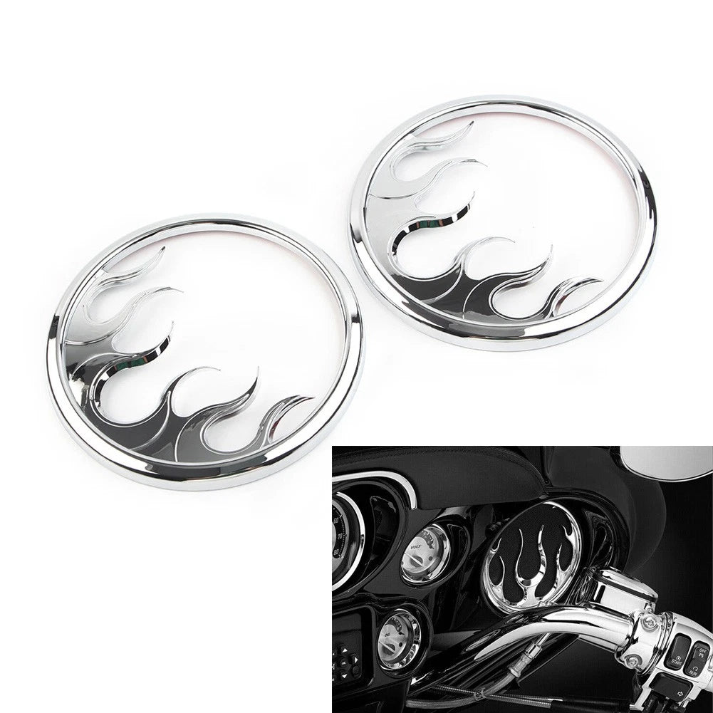 2 Pcs Chrome ABS Front Speaker Grill Trim Cover For Harley Electra Glide 2014-22