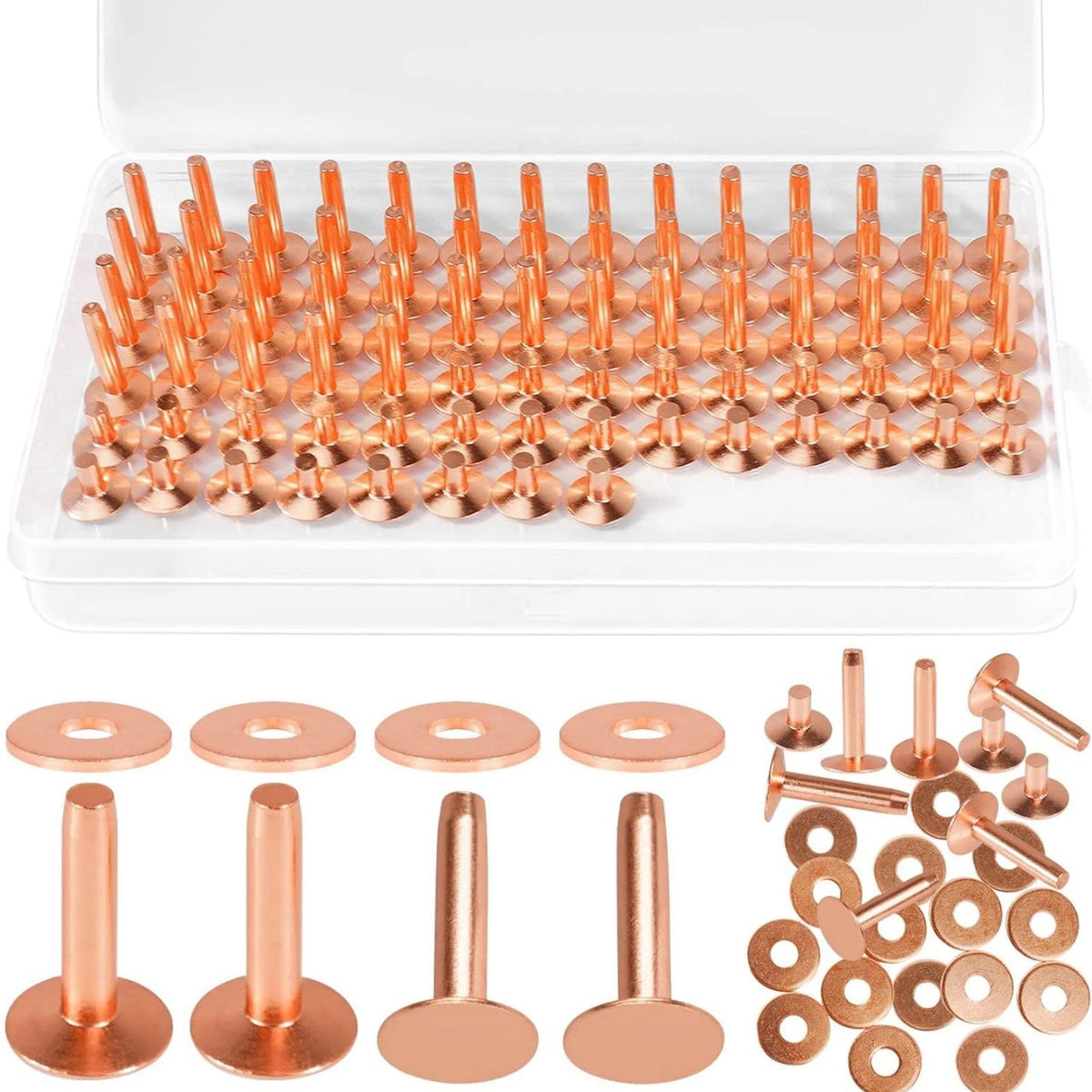 Set of 77 Copper Rivets & Burrs for Leather Craft