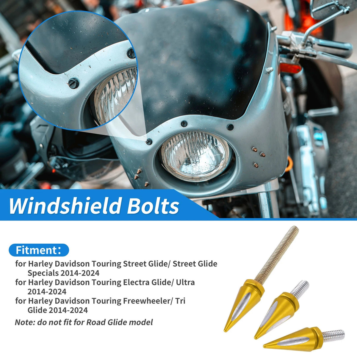 Windshield Bolts for Harley Davidson Touring Street Glide (2014–2023) Gold Tone