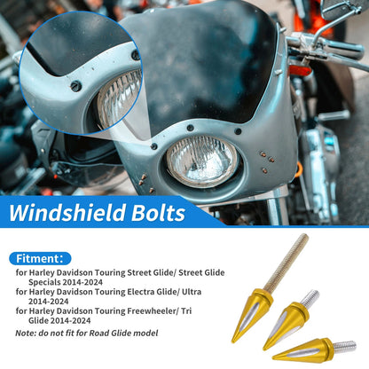 Windshield Bolts for Harley Davidson Touring Street Glide (2014–2023) Gold Tone