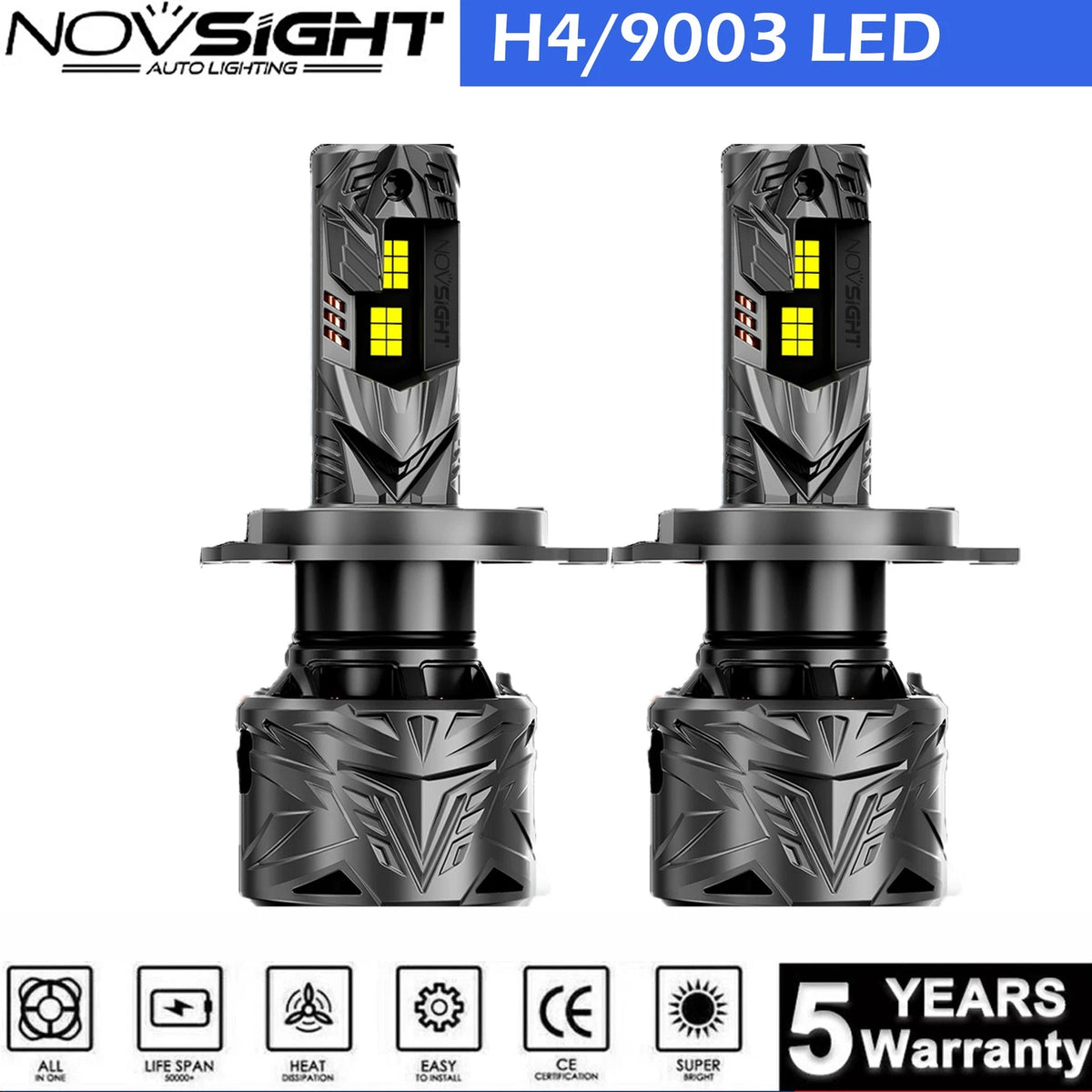 2X H4 HB2 9003 LED Headlight Bulbs for Hi/Low (6500K 60000LM 240W)
