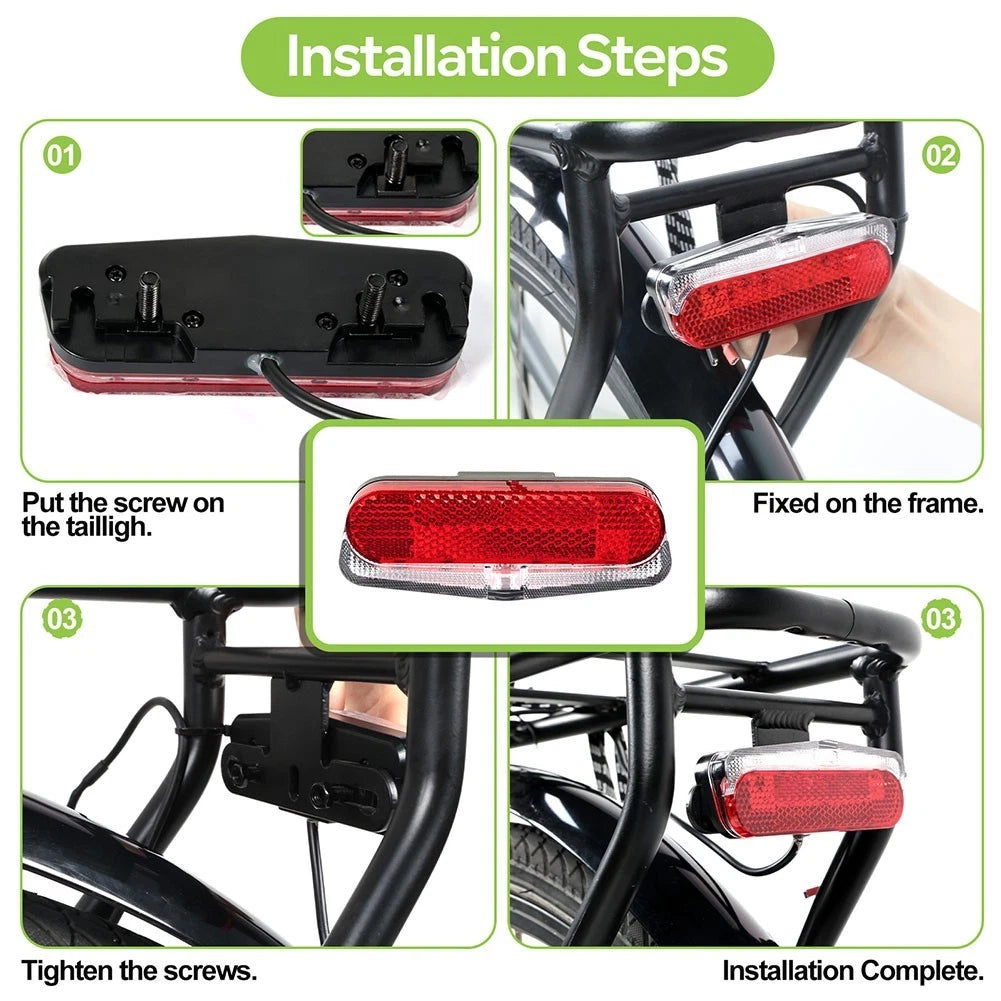 LED Rear Lamp for Ebike (36V) - 2Pin SM Connector, ABS, PC Material