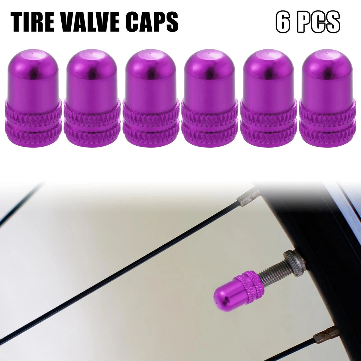 6pcs Universal Bicycle Valve Caps American Type Tire Dust Covers Purple (No Make)