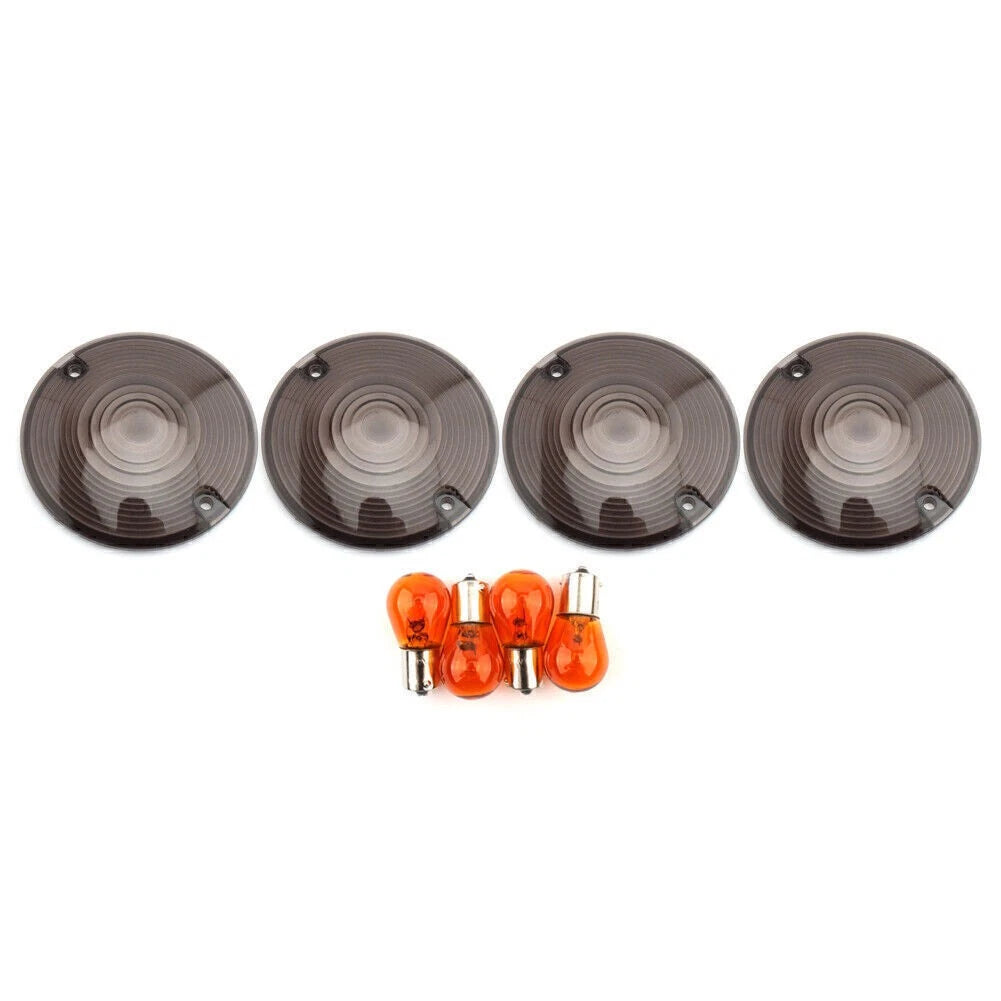 4X Turn Signal Light Amber Bulbs Smoke Cover for Harley Davidson Road King (1994–2010)