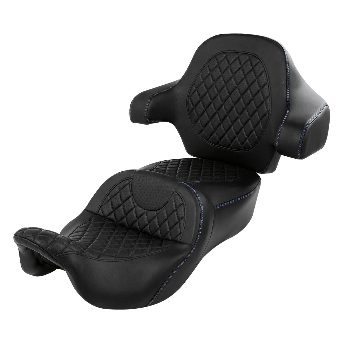 Driver Passenger Seat & Backrest for Harley Touring (2014–2023) Black Blue