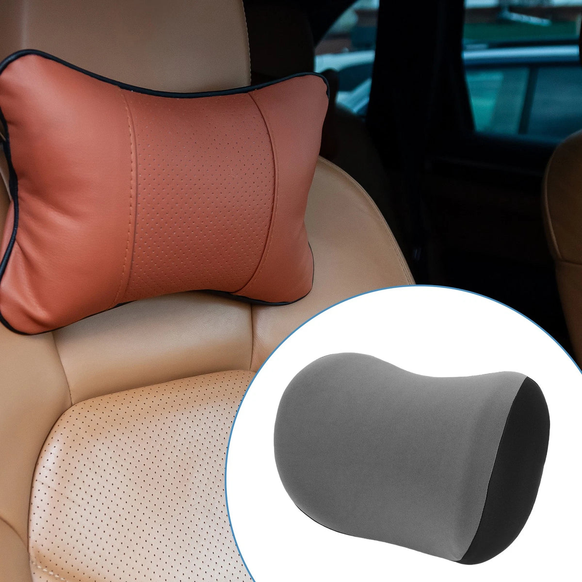Car Neck Pillow for Universal Fit (Polyester Memory Foam, Black/Gray)