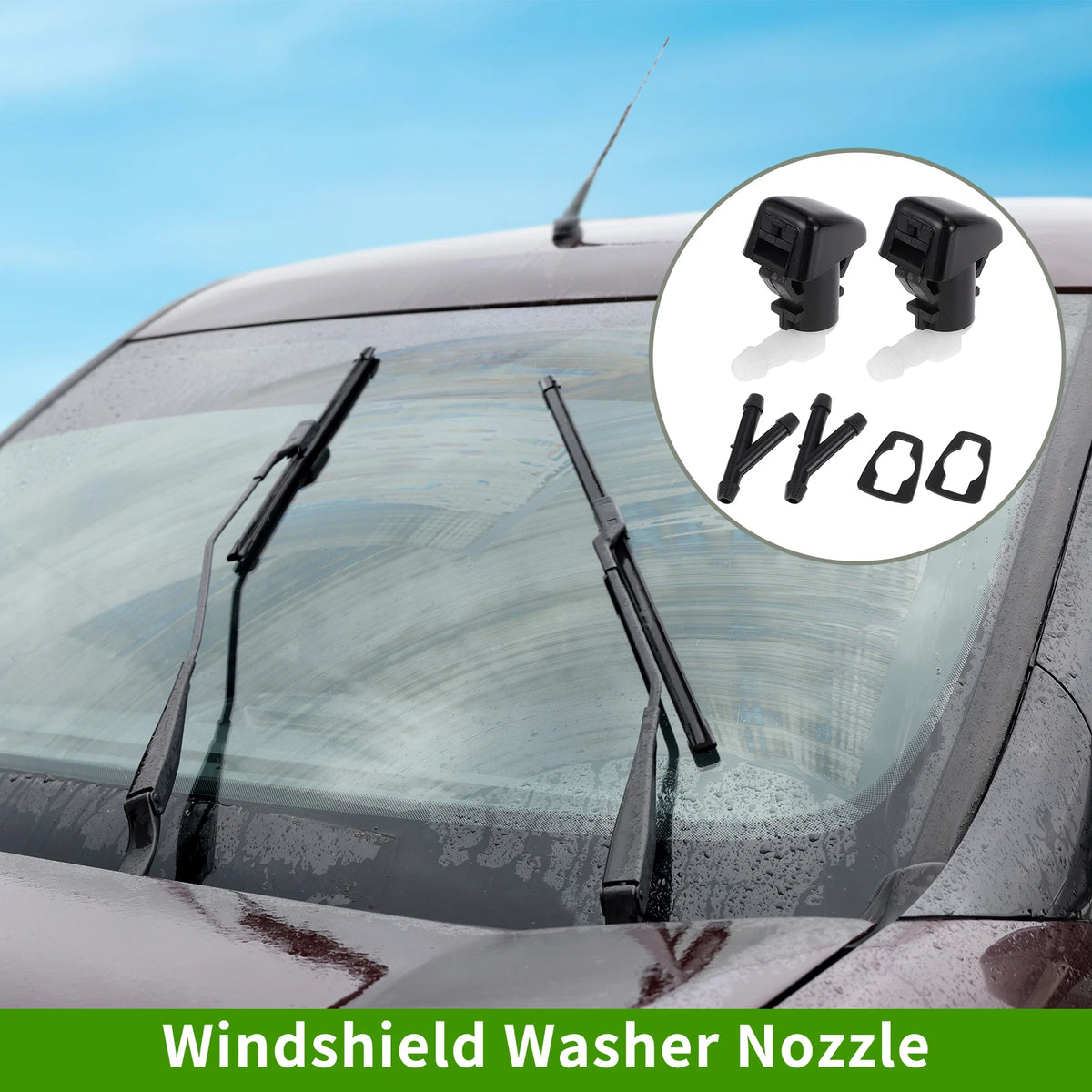 Windshield Washer Nozzle Set of 2 with Y Hose Connector for Ford Edge (2011–2015)